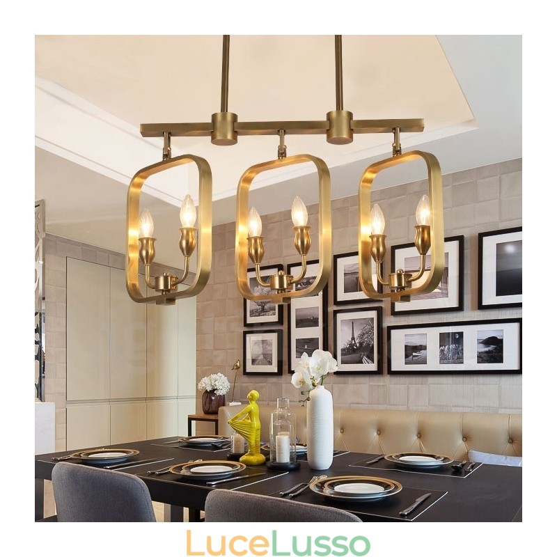 Lampadario a sospensione in ottone rustico retrò a 6 luci