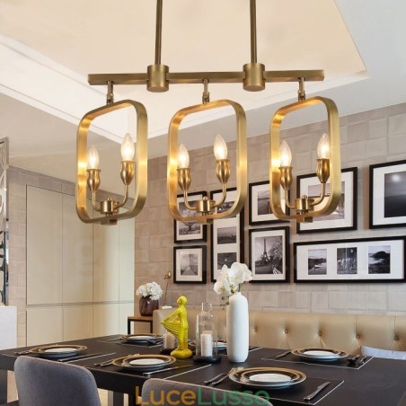 Lampadario a sospensione in ottone rustico retrò a 6 luci Lampadario a sospensione in ottone rustico retrò a 6 luci