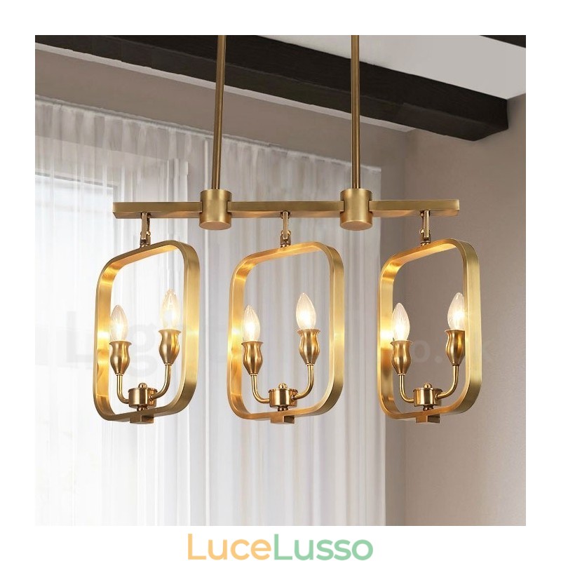 Lampadario a sospensione in ottone rustico retrò a 6 luci