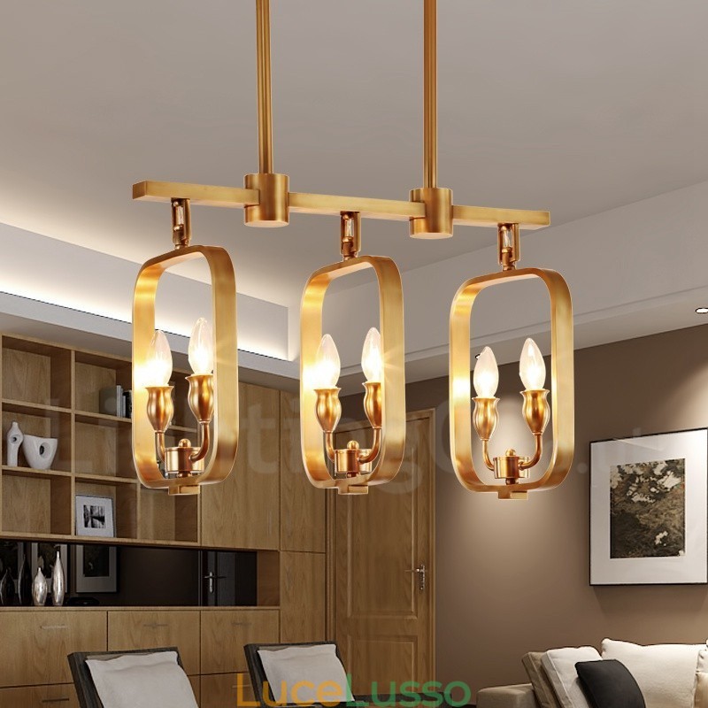 Lampadario a sospensione in ottone rustico retrò a 6 luci