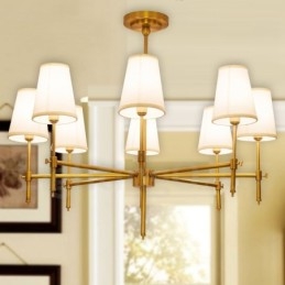 Lampadario a sospensione in ottone rustico retrò da 8 luci con paralume in tessuto