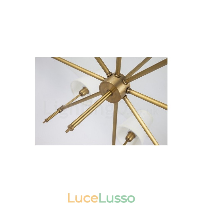 Lampadario a sospensione in ottone rustico retrò a 6 luci con paralume in tessuto