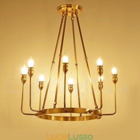 Lampadario a sospensione in ottone rustico retrò da 6 e 8 luci Lampadario a sospensione in ottone rustico retrò da 6 e 8 luci