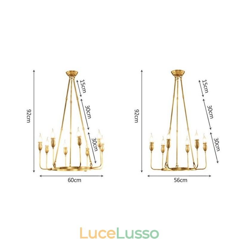 Lampadario a sospensione in ottone rustico retrò da 6 e 8 luci