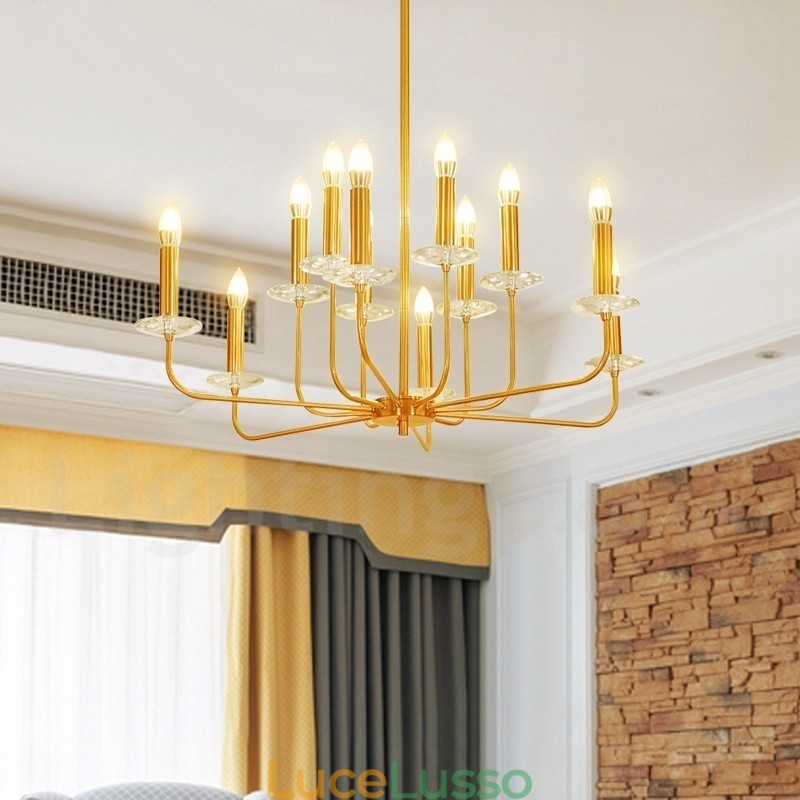 Lampadario a sospensione in ottone rustico retrò da 12 luci