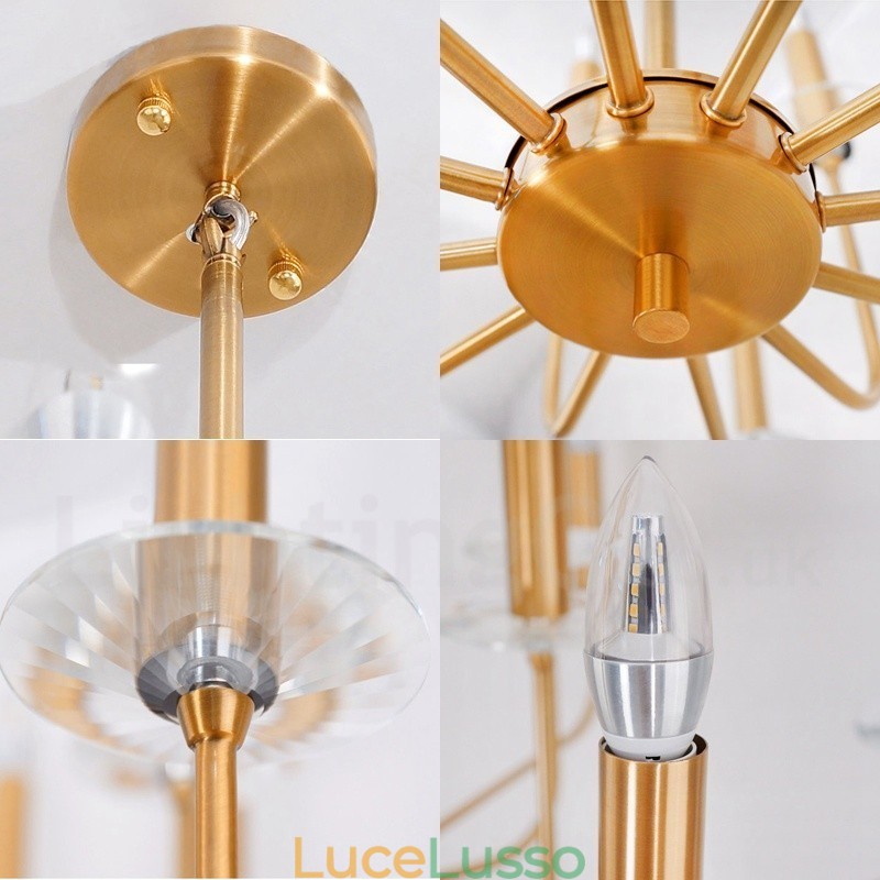 Lampadario a sospensione in ottone rustico retrò da 12 luci