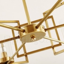 Lampadario a sospensione in ottone rustico retrò a 6 luci con paralume in vetro