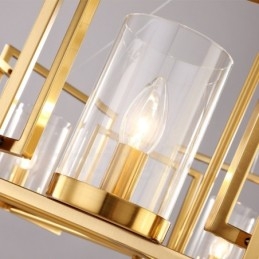 Lampadario a sospensione in ottone rustico retrò a 6 luci con paralume in vetro