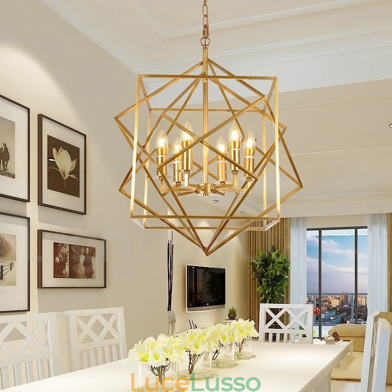 Lampadario a sospensione in ottone rustico retrò a 6 luci
