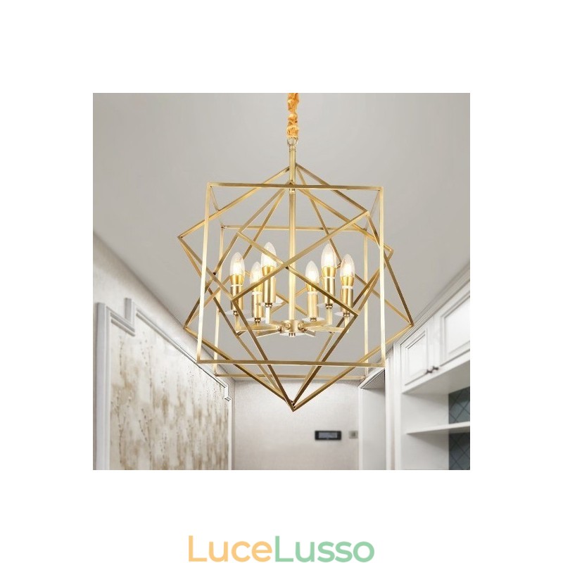 Lampadario a sospensione in ottone rustico retrò a 6 luci