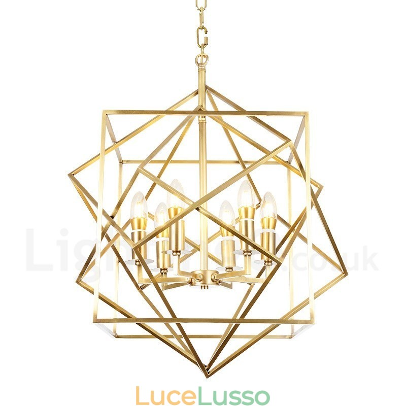 Lampadario a sospensione in ottone rustico retrò a 6 luci