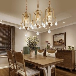 Lampadario a sospensione in ottone rustico retrò da 1 luce con paralume in cristallo