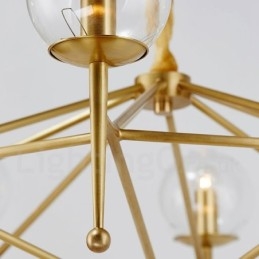 Lampadario a sospensione in ottone rustico retrò a 6 luci con paralume in vetro