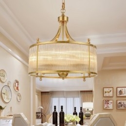 Lampadario a sospensione in ottone rustico retrò a 5 luci con paralume in vetro
