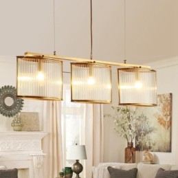 Lampadario a sospensione in ottone rustico retrò a 3 luci con paralume in vetro