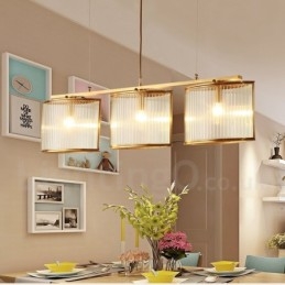 Lampadario a sospensione in ottone rustico retrò a 3 luci con paralume in vetro