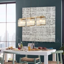 Lampadario a sospensione in ottone rustico retrò a 3 luci con paralume in vetro