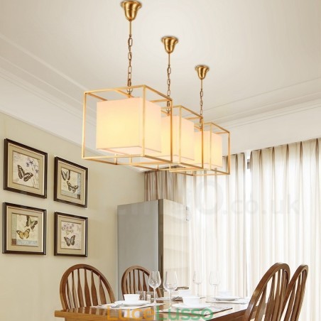 Lampadario a sospensione in ottone rustico retrò da 1 luce con paralume in tessuto Lampadario a sospensione in ottone rustico retrò da 1 luce con paralume in tessuto