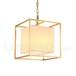 Lampadario a sospensione in ottone rustico retrò da 1 luce con paralume in tessuto