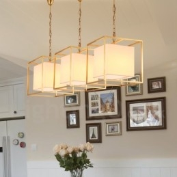 Lampadario a sospensione in ottone rustico retrò da 1 luce con paralume in tessuto