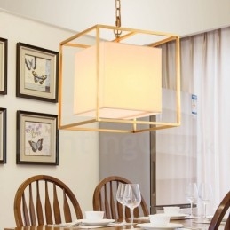 Lampadario a sospensione in ottone rustico retrò da 1 luce con paralume in tessuto