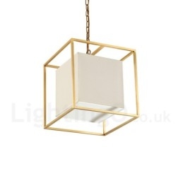 Lampadario a sospensione in ottone rustico retrò da 1 luce con paralume in tessuto