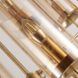 Lampadario a sospensione in ottone rustico retrò a 6 luci con paralume in vetro