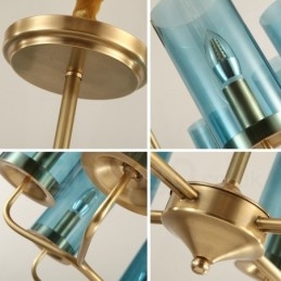 Lampadario a sospensione in ottone rustico retrò da 8 luci con paralume in vetro
