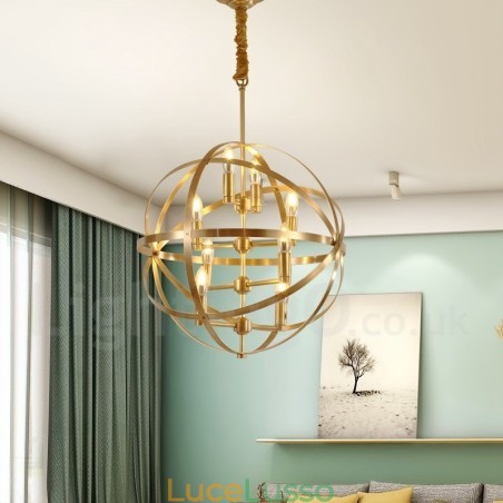 Lampadario a sospensione in ottone rustico retrò da 8 luci Lampadario a sospensione in ottone rustico retrò da 8 luci