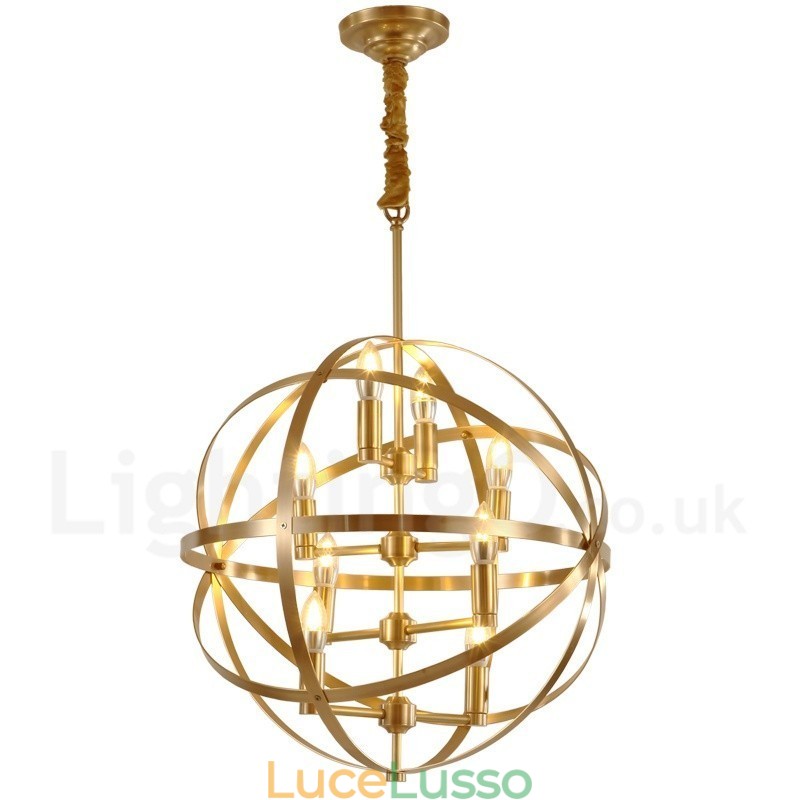Lampadario a sospensione in ottone rustico retrò da 8 luci