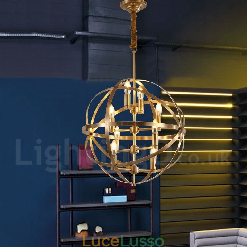 Lampadario a sospensione in ottone rustico retrò da 8 luci