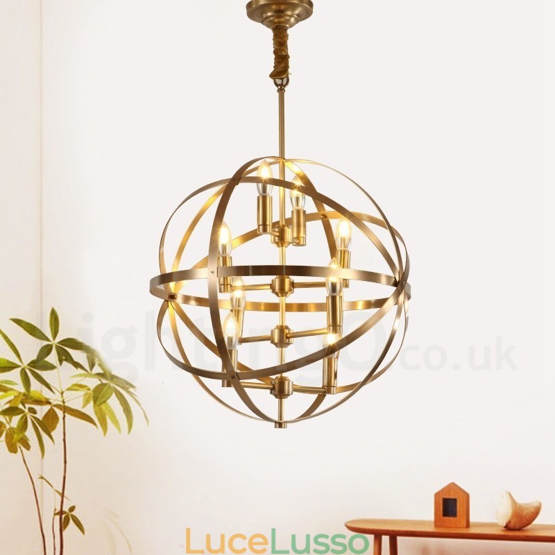 Lampadario a sospensione in ottone rustico retrò da 8 luci