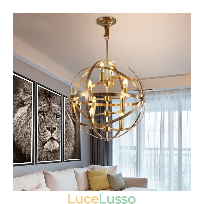 Lampadario a sospensione in ottone rustico retrò da 8 luci