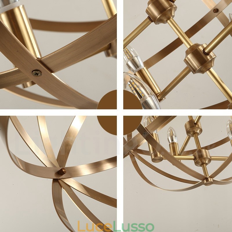 Lampadario a sospensione in ottone rustico retrò da 8 luci