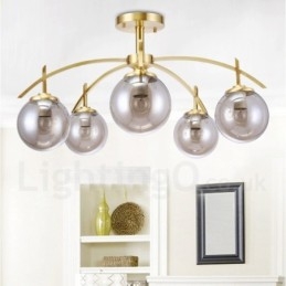 Lampadario a sospensione in ottone rustico retrò da 8 luci con paralume in vetro