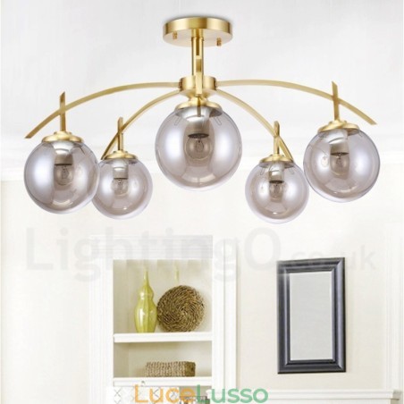 Lampadario a sospensione in ottone rustico retrò da 8 luci con paralume in vetro Lampadario a sospensione in ottone rustico retrò da 8 luci con paralume in vetro