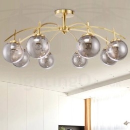 Lampadario a sospensione in ottone rustico retrò da 8 luci con paralume in vetro