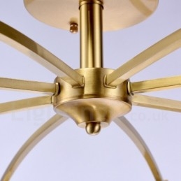Lampadario a sospensione in ottone rustico retrò da 8 luci con paralume in vetro