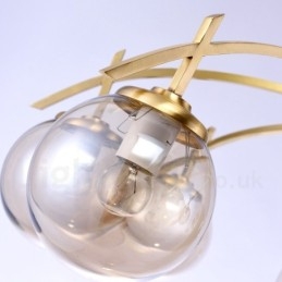 Lampadario a sospensione in ottone rustico retrò da 8 luci con paralume in vetro