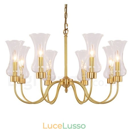 Lampadario a sospensione rustico retrò in ottone di lusso a 8 luci con paralume in vetro Lampadario a sospensione rustico retrò in ottone di lusso a 8 luci con paralume in vetro
