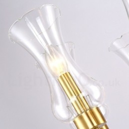 Lampadario a sospensione in ottone rustico retrò a 6 luci con paralume in vetro
