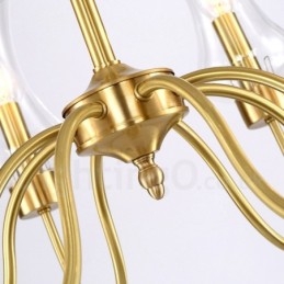 Lampadario a sospensione in ottone rustico retrò a 6 luci con paralume in vetro