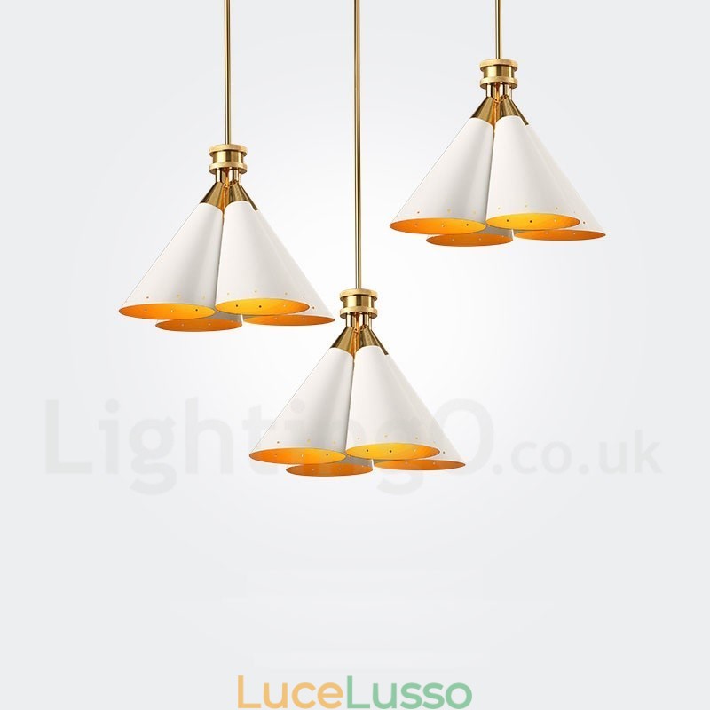 Lampadario a sospensione in lega di alluminio rustico retrò a 4 luci con paralume in lega di alluminio
