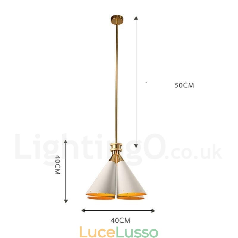 Lampadario a sospensione in lega di alluminio rustico retrò a 4 luci con paralume in lega di alluminio