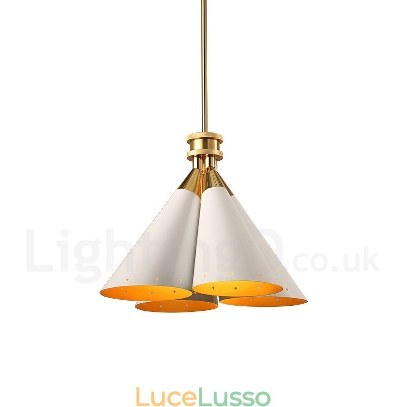 Lampadario a sospensione in lega di alluminio rustico retrò a 4 luci con paralume in lega di alluminio