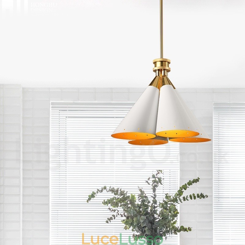 Lampadario a sospensione in lega di alluminio rustico retrò a 4 luci con paralume in lega di alluminio