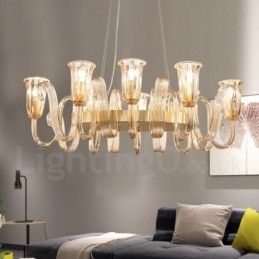 Lampadario a sospensione in lega di alluminio rustico retrò da 8 luci con paralume in vetro