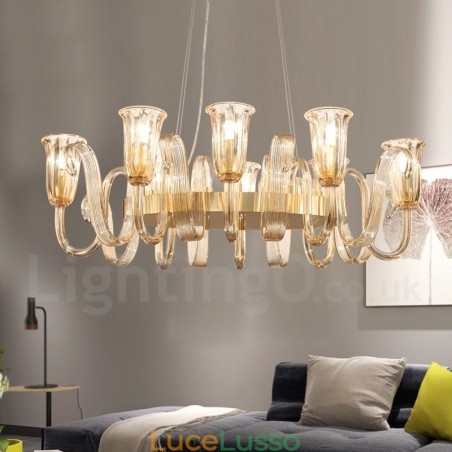 Lampadario a sospensione in lega di alluminio rustico retrò da 8 luci con paralume in vetro Lampadario a sospensione in lega di alluminio rustico retrò da 8 luci con paralume in vetro