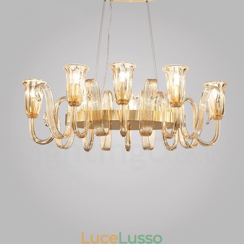 Lampadario a sospensione in lega di alluminio rustico retrò da 8 luci con paralume in vetro
