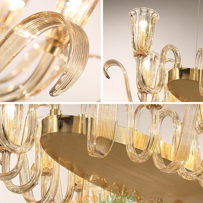 Lampadario a sospensione in lega di alluminio rustico retrò da 8 luci con paralume in vetro